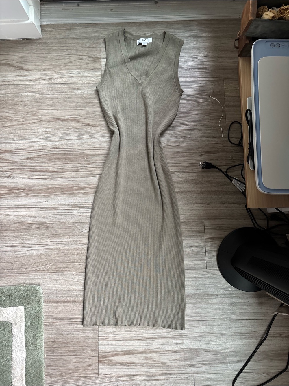 Magaschoni Olive Taupe Sleeveless V-Neck Knit Maxi Dress
